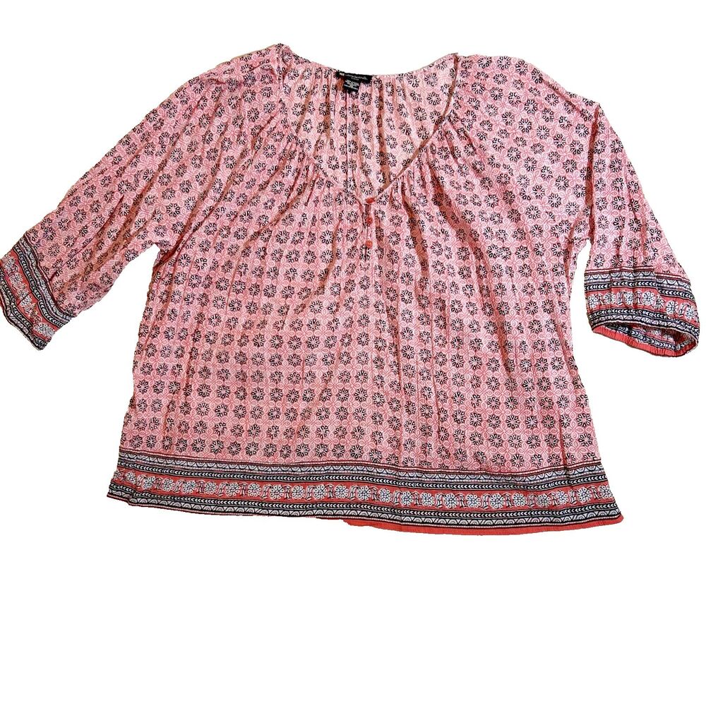 Valerie Bertinelli Woman 3X Orange Black Print Cotton Blouse